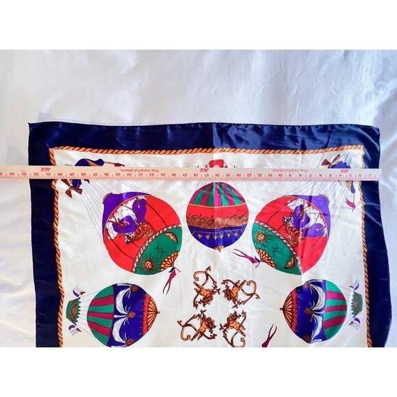 HOT AIR Balloons SCARF Cherubs Jewel Colors Silk-Feel Polyester 34" X 34" Gift - Picture 7 of 8